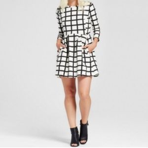 K by Kersh White n Black Plaid 3/4 Sleeve Dress Size Large